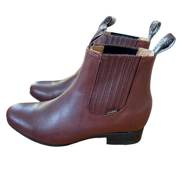 Establo Tan Ankle Boots genuine Leather Size 7.5 Slip On style Western - Picture 2 of 9